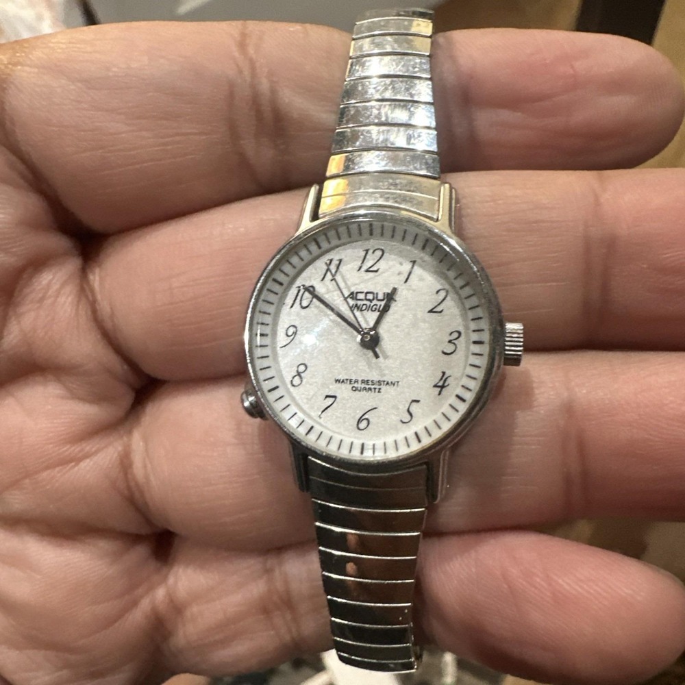 Working Acqua Indiglo Ladies Quartz Watch 23mm Round Silver Tone Bracelet Fit‎ 7